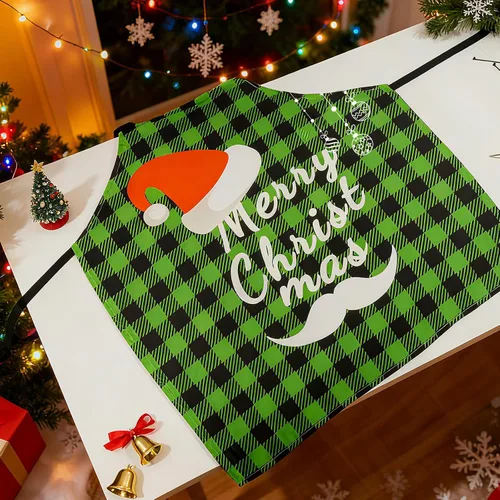 Vista 7 de Juego de 4 delantales de Navidad – Delantales ajustables con árbol de Navidad, medias, muñeco de nieve para la familia, decoración festiva de cocina