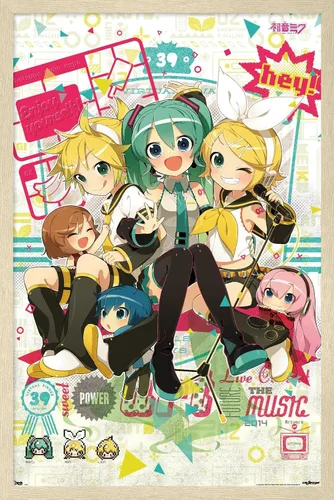 Vista 10 de Hatsune Miku - Póster de pared Hey de 22.4 pulgadas de largo x 14.7 pulgadas de ancho, versión enmarcada de madera de granero