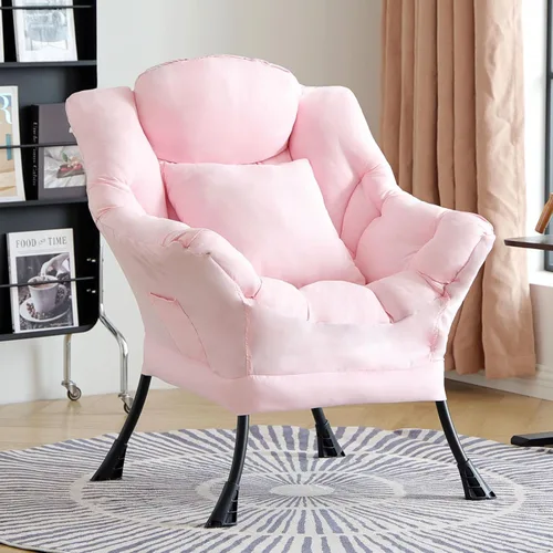 Vista 21 de Silla Lazy con otomana, cómoda silla de lectura para dormitorio Melocotón Beige-1