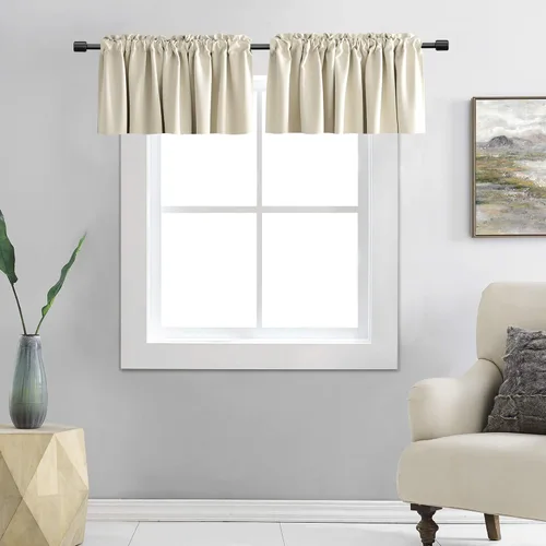 Vista 13 de DONREN Cenefas opacas de ventana de 12 pulgadas de largo para loft, cenefas de cocina aguamarina con bolsillo para barra