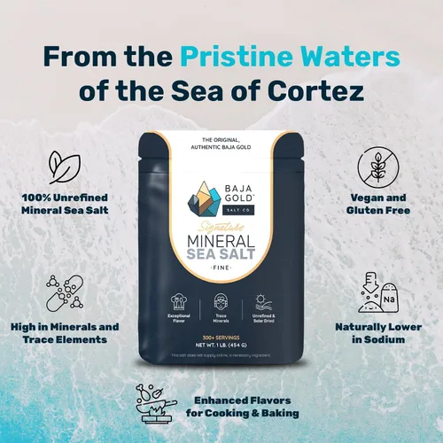 Vista 4 de Baja Gold Sal marina mineral - Recomendada por Gary Brecka - Sal de molienda fina para cocinar y hornear Sal natural de Baja para usos culinarios