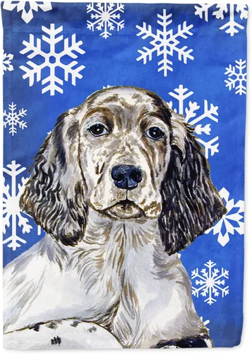 Vista 82 de Caroline's Treasures SC9374GF Bulldog English Snow flakes Holiday Garden Flag Buzón Bandera decorativa para patio exterior, patio, obras de arte