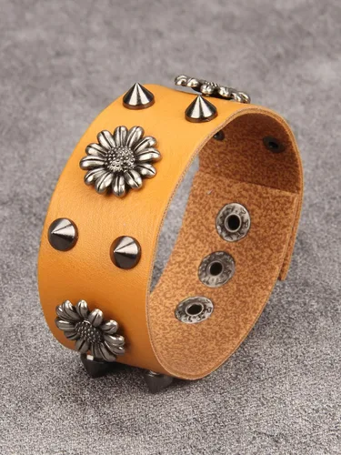 Vista 4 de Jeilwiy Pulseras de cuero punk para hombres, pulseras hechas a mano, brazalete ancho, joyería trenzada, color negro y marrón, ajustable, regalos