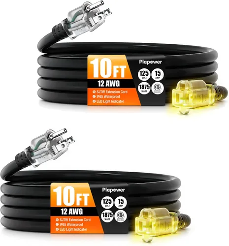Vista 25 de Cable de extensión para exteriores calibre 12/3, 50 pies, resistente al Negro
