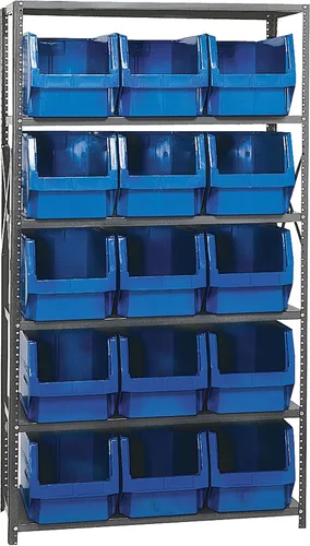Vista 612 de Quantum QSBU-245BK Heavy Duty Shelving Unit with (7) Shelves and (24) QUS245 Black Bins for Garage Warehouse Storage Distribution 400 lb Load