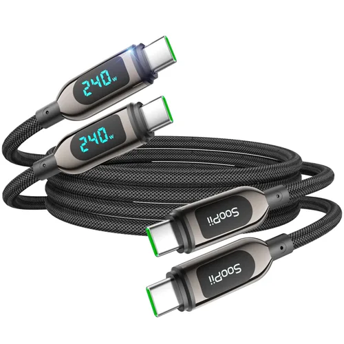 Vista 13 de SOOPII cable USB C de 100 W 0,30 mt, cable USB C a USB C de carga rápida, cable trenzado de nailon con pantalla LED para lPhone 16/15 Pro/15 Plus/15