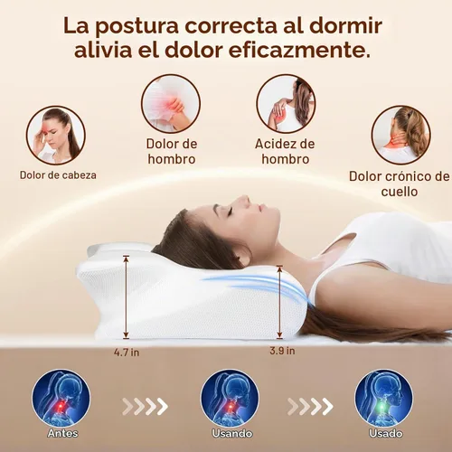 Vista 3 de Hexus Almohada cervical para el cuello para aliviar el dolor de dormir, almohadas ergonómicas de espuma viscoelástica, almohadas ortopédicas