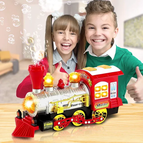 Vista 2 de ArtCreativity Máquina de burbujas de juguete de tren de Navidad para niños, soplador de burbujas, tren de música de burbujas para niños con luces