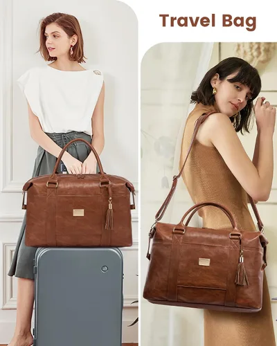 Vista 6 de Bolsa de viaje acolchada Weekender Bag para mujer, Marrón, Vintage