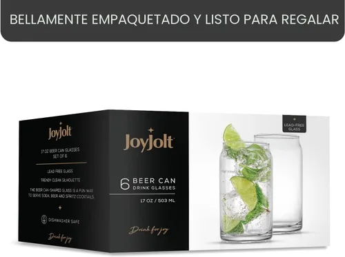 Vista 7 de JoyJolt Juego de vasos de vidrio para beber de 6 a 16 onzas. Vasos de vidrio con forma de lata de soda transparente, lindos vasos de taza de café