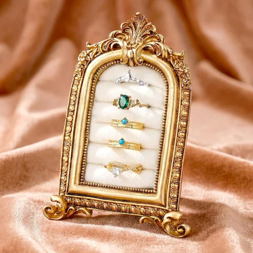 Vista 10 de Liliaafar Vintage Ring Holder Rectangle Black Ring Wedding Display Suede Jewelry Box Stand Frame Earring Tray Anniversary Engagement Baroque