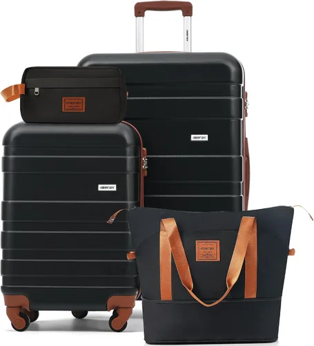 Vista 155 de Merax 3 piezas expandible ABS Hardshell equipaje Sets Spinner Wheel Maleta TSA Lock Suit Case, Apertura frontal negra, Juego de 2 piezas, Maleta