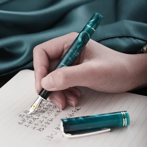 Vista 7 de HONG DIAN N2 - Pluma estilográfica, punta fina de iridio, diseño acrílico azul turquesa, bolígrafo de escritura suave con convertidor y juego