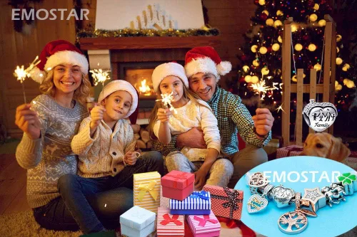 Vista 6 de EMOSTAR Abalorio familiar de plata de ley con forma de corazón para pulseras