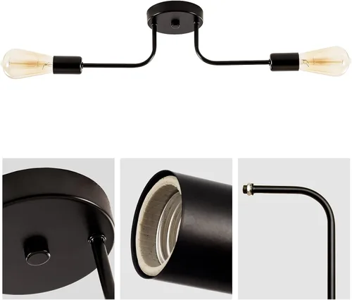 Vista 9 de 2 lámparas de techo industriales semiempotradas con ramificación de metal ajustable, soporte E26, pintado en negro, para cocina, sala de estar
