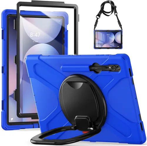 Vista 15 de Funda de rotación 360 para Galaxy S8 Ultra de 14.6 pulgadas, funda resistente con anillo giratorio, correa de transporte para hombro, correa de Negro