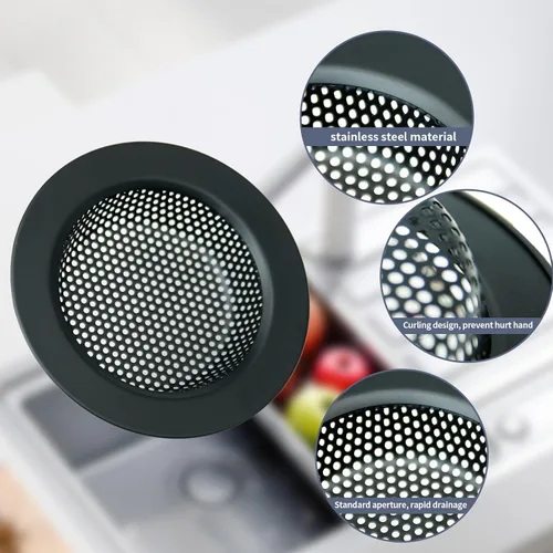 Vista 3 de RQYEKDO Kits de coladores de fregadero de cocina, juego de coladores de drenaje de fregadero de acero inoxidable, tapón de fregadero de gran