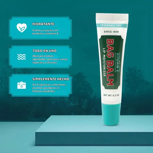 Vista 3 de Bálsamo labial sin fragancia Bag Balm original de Vermont con vitamina E Paquete de 4 tubos de 0.3oz