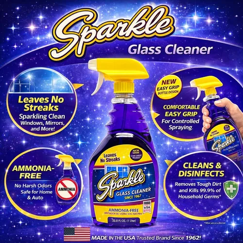 Vista 6 de Sparkle Botella de repuesto para limpiador de vidrio, fórmula original sin amoníaco, limpiador de vidrio resistente, sin dejar rayas, botella