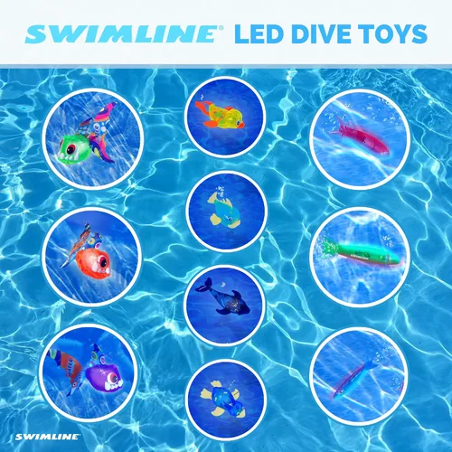 Vista 8 de Swimline Paquete de 1 juguete de buceo original con luz LED brillante de animales marinos, piraña para atrapar el pez, juego de recuperación