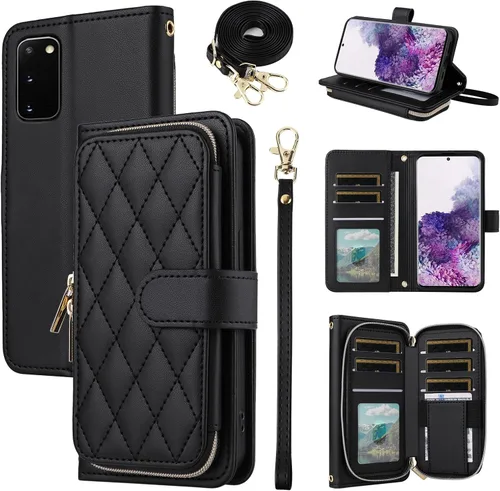 Vista 15 de Funda de Cartera para Samsung Galaxy S20 FE 5G de 6.5 Pulgadas con Correa para Muñeca, Billetera con Cremallera y más de 9 Ranuras para Tarjetas