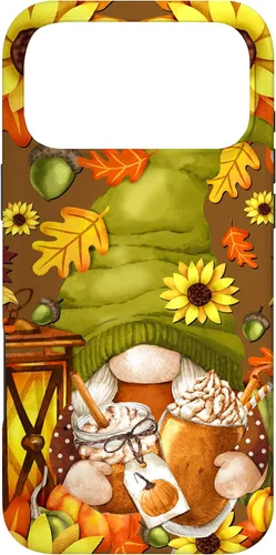Vista 22 de iPhone 13 Pro Max Lindo gnomo de especias de calabaza con árbol de otoño hojas de otoño