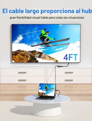 Vista 6 de ACASIS - Adaptador multipuerto USB C de 4 pies de largo 10 Gbps, HDMI 4K 60 Hz Negro