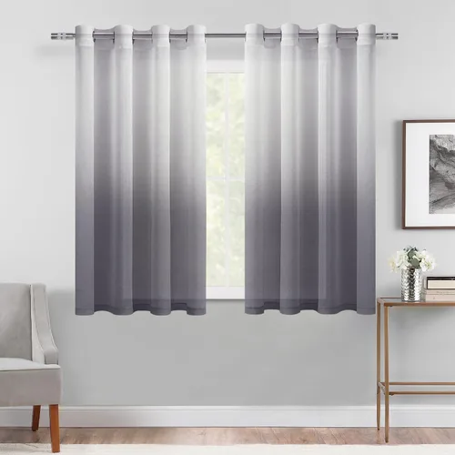Vista 29 de DWCN Cortinas Transparentes Ombré - Cortinas de Lino Sintético con Gradiente Semi Voile con Ojales en la Parte Superior para Dormitorio y Sala