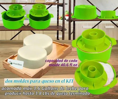 Vista 8 de Molde para queso con seguidor de pistón de color verde - Suministros de elaboración de queso - Molde para Queso Casero - Molde para Queso Casero