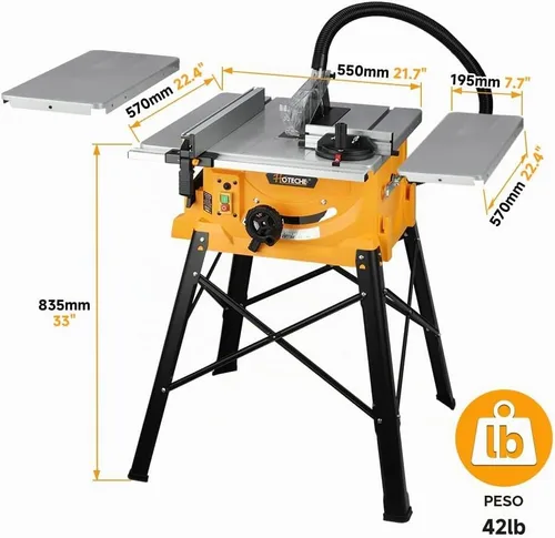Vista 8 de Hoteche Sierra de Mesa de 10 Pulgadas - Sierra Eléctrica de 15 Amperios con Soporte y Mesa Extensible para Carpintería, Ebanistería, Proyectos