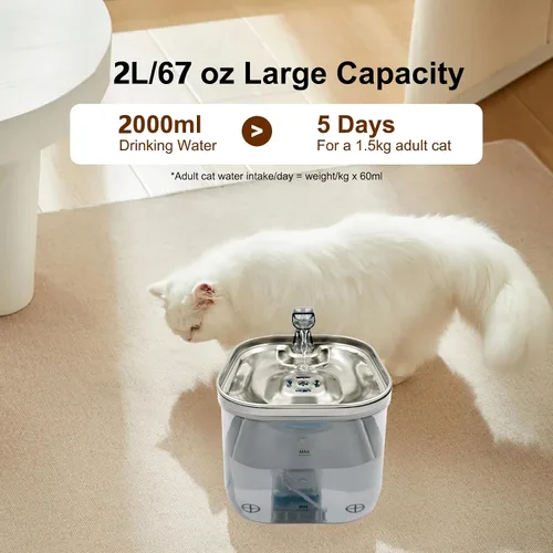 Vista 3 de Fuente de agua para gatos, fuente de agua para mascotas de 85 oz/2.5 L, dispensador automático de agua para gatos y perros para gatos, perros