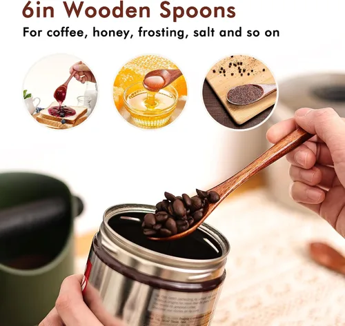 Vista 3 de Cucharas de madera de 6 pulgadas, juego de 6 cucharas de sopa, pequeños utensilios de madera para café, té, mermelada, azúcar, helado y sales