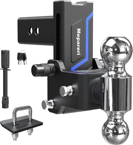 Vista 11 de Enganche de caída de 2.5 pulgadas, enganche de remolque ajustable resistente para receptor de 2.5 pulgadas, bola doble (2 x 2-5/16 pulgadas), caída