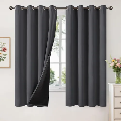Vista 98 de YoungsTex - Cortinas 100% opacas para dormitorio, con aislamiento térmico y ojales, cortinas oscuras negras con capa pesada para ventana de sala