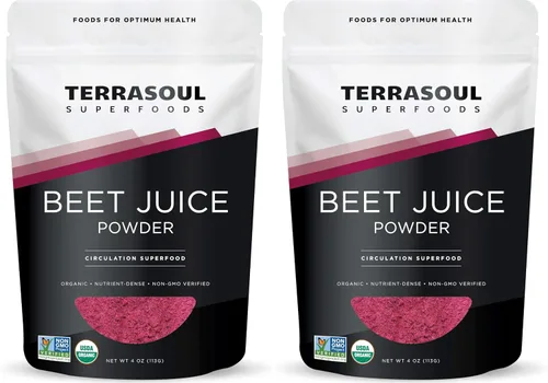 Vista 4 de Terrasoul Superfoods Polvo de jugo de remolacha orgánico, 4 onzas, cultivado en Estados Unidos Cristales concentrados de jugo de remolacha