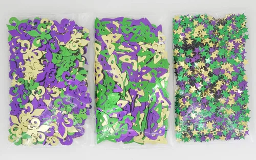 Vista 3 de Mardi Gras Confeti Flor de Lis, Máscara de Arlequín Estrella 1/4" – Paquete de 3 (1.5 oz) #3032