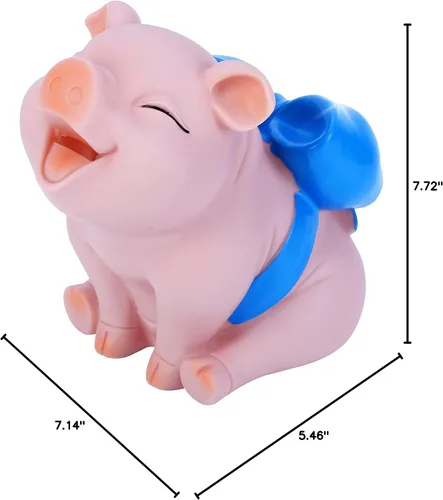 Vista 9 de H&W Lovely Pig - Alcancía con nudo de lazo azul, banco de monedas, creativo e inastillable, puede almacenar 1000 monedas