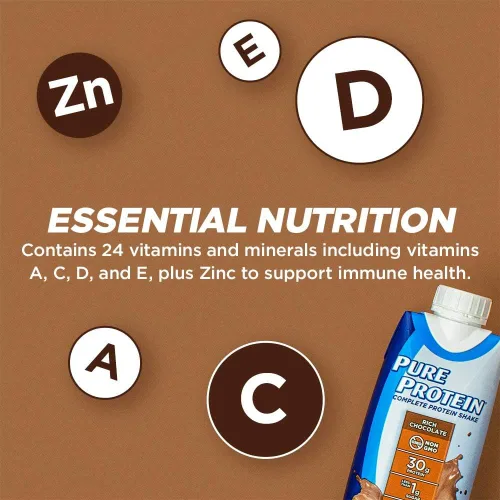 Vista 7 de Pure Protein Batido de proteína de chocolate 1.06 oz de proteína completa listo para beber y amigable para keto Vitaminas A, C, D y E más zinc
