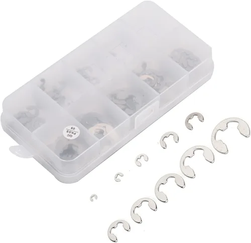 Vista 7 de Surtido de clips métricos E, kit de sujeción de anillos de retención externos sin rebabas para reparación de ejes, acero inoxidable 304, plata