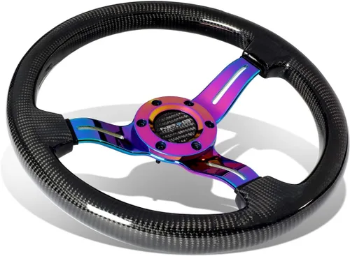 Vista 7 de NRG Innovations NRG-ST-010CFBS - Volante de fibra de carbono con detalles de piel de 13.780 in, 1.5 pulgadas, costura negra profunda