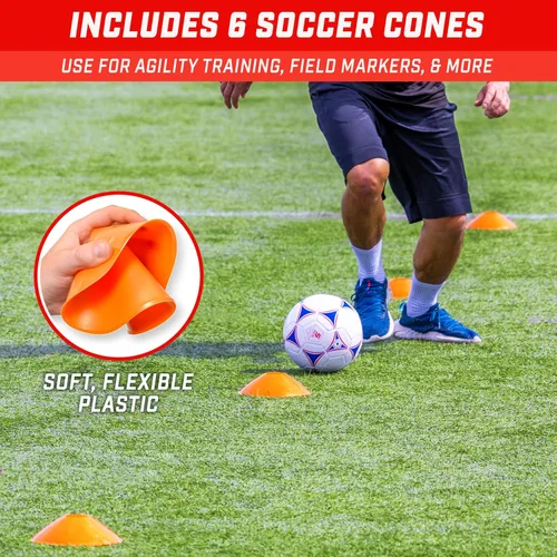 Vista 4 de GoSports Elite Soccer Goals – Redes de fútbol portátiles de 12 x 6 pies y 6 x 4 pies para juegos o práctica – Incluye 6 conos, funda de transporte