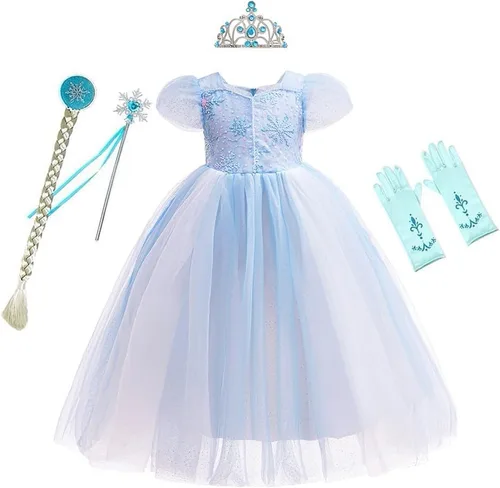 Vista 43 de Frozen - Vestido de princesa Elsa para niñas, disfraz de Halloween, Navidad, cumpleaños, fiesta, vestido de tul con accesorios