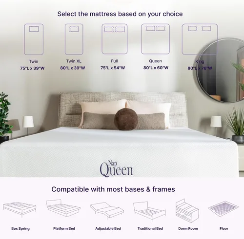 Vista 2 de NapQueen Colchón tamaño Twin de 6 pulgadas, colchón de espuma viscoelástica de carbón de bambú, cama en una caja, blanco