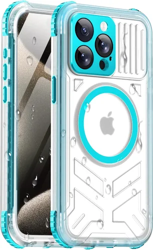 Vista 20 de Funda impermeable para iPhone 15 con Magsafe, protector de pantalla, cordón, IP68 militar de cuerpo completo a prueba de golpes, para deportes Negro