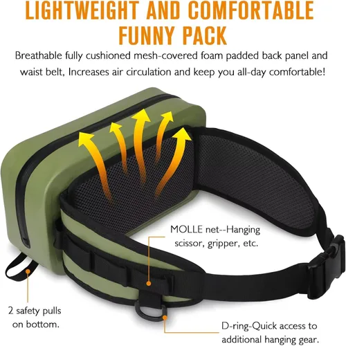 Vista 6 de Dovesun Riñonera de pesca impermeable para hombres 3.3L bolsa de pesca con mosca bolsa de pecho con cremallera hermética