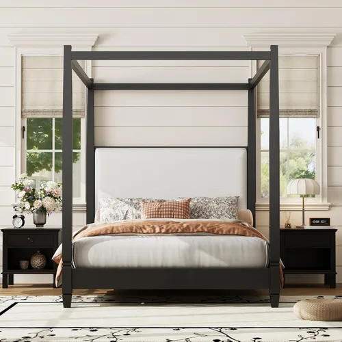 Vista 16 de Wood Canopy Platform Bed Full with Headboard, Trundle and 3 Drawers Negro-8.1