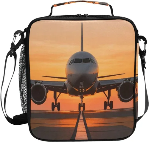 Vista 57 de Lonchera con patrón de cuadros blancos y negros, bolsa de almuerzo aislada, bolsa de preparación para niños, correa de hombro congelable a001