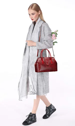 Vista 2 de PIJUSHI diseñador de piel de cocodrilo monederos y bolsos para las mujeres Top Handle Satchel Bag señoras trabajo bolso, rojo, talla única
