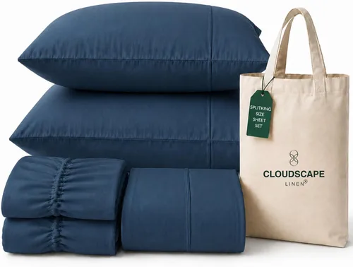 Vista 10 de CLOUDSCAPE LINEN 400TC 100% Egyptian Cotton Luxury Twin Bed Sheets - White