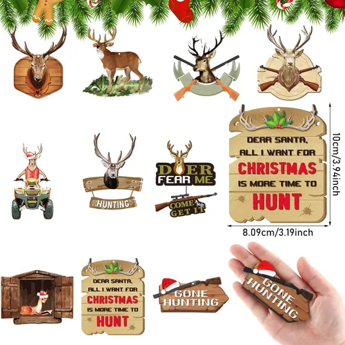 Vista 2 de Amyhill 30 adornos de árbol de Navidad de madera para caza, ciervos, caza, adornos decorativos para colgar con pistola, adorno de Navidad, bosque